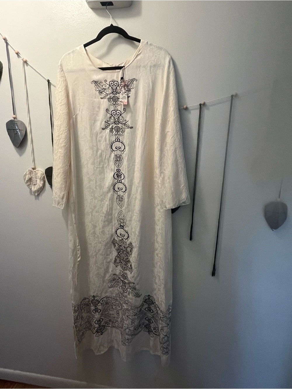 Ivory Embroidered Maxi Dress with Black Detailing